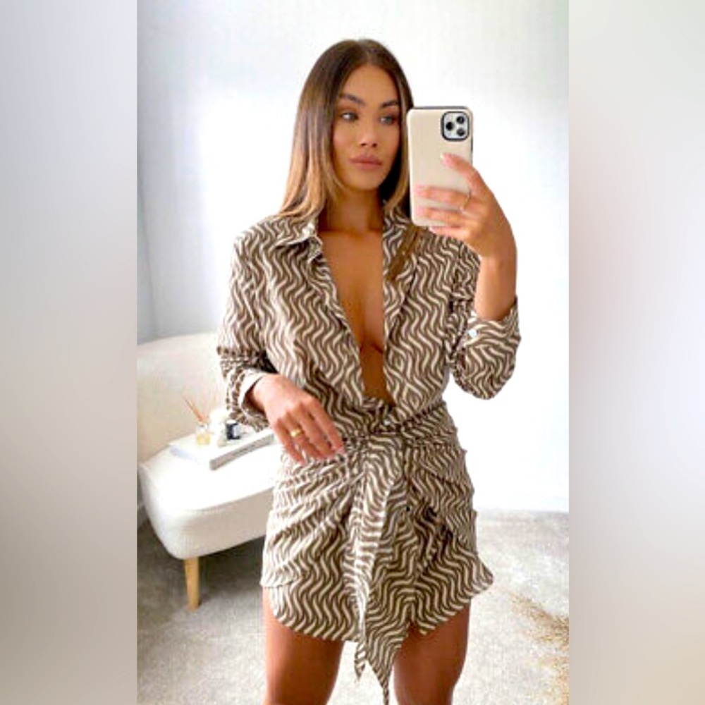 Zara printed mini dress with knot